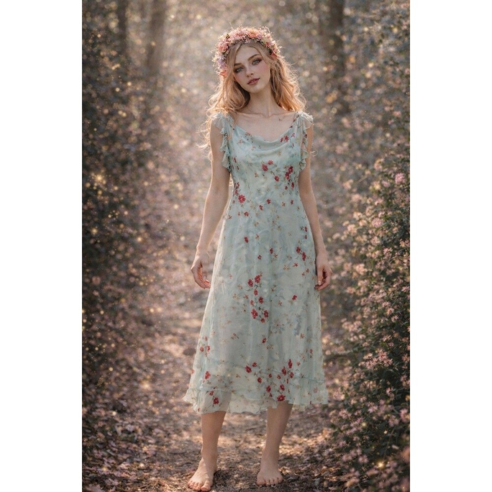 Vtg Carole Little Sheer Fairy Core Floral midi dress Ethereal Whimsical Sz 14